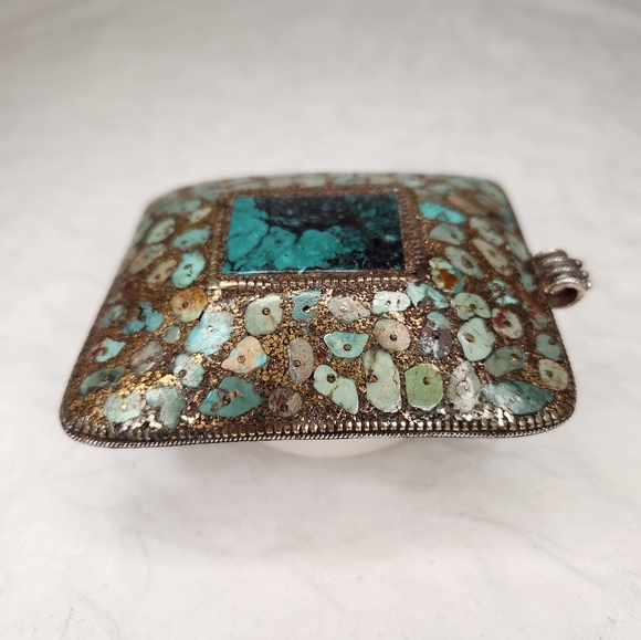 Silver & Gold Mosaic Turquoise Necklace - Picture 8 of 15